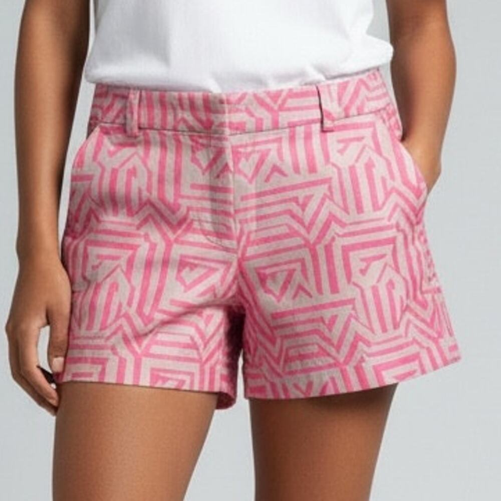 J.Crew Geometric Chino Tiki Shorts Mid Waisted Shorts 2 Neon Azalea Pink White